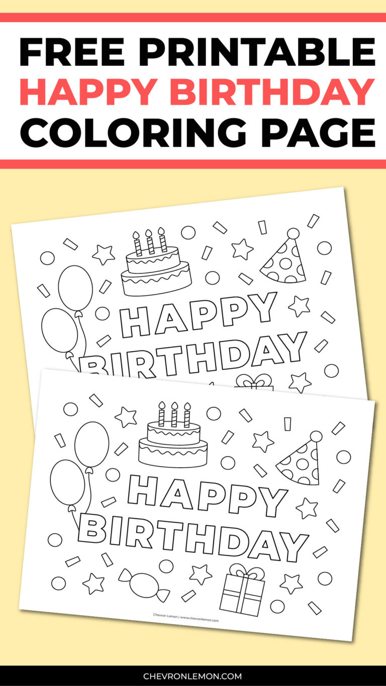 Printable Happy Birthday Coloring Page Chevron Lemon