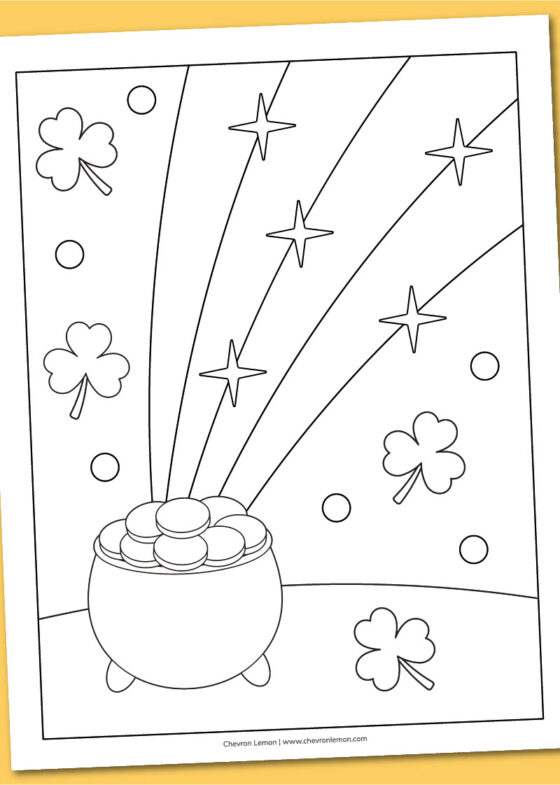 Printable Pot Of Gold Coloring Page Chevron Lemon