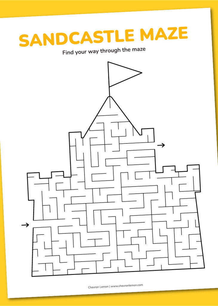 Printable Sandcastle Maze Chevron Lemon