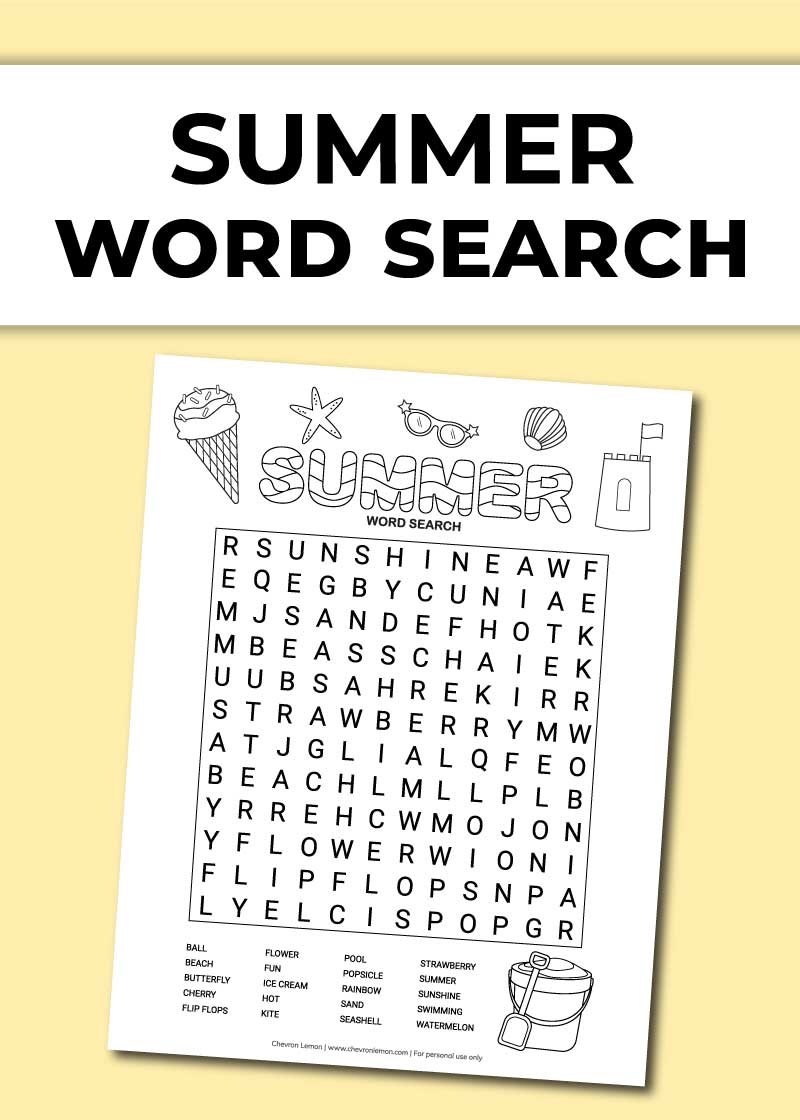 Summer Word Search Chevron Lemon