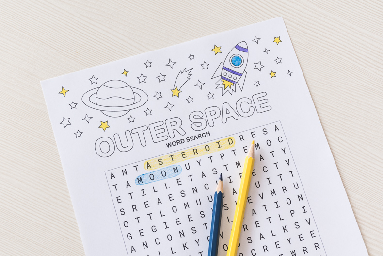 Printable Outer Space Word Search Puzzle Chevron Lemon