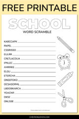 Printable school word scramble - Chevron Lemon