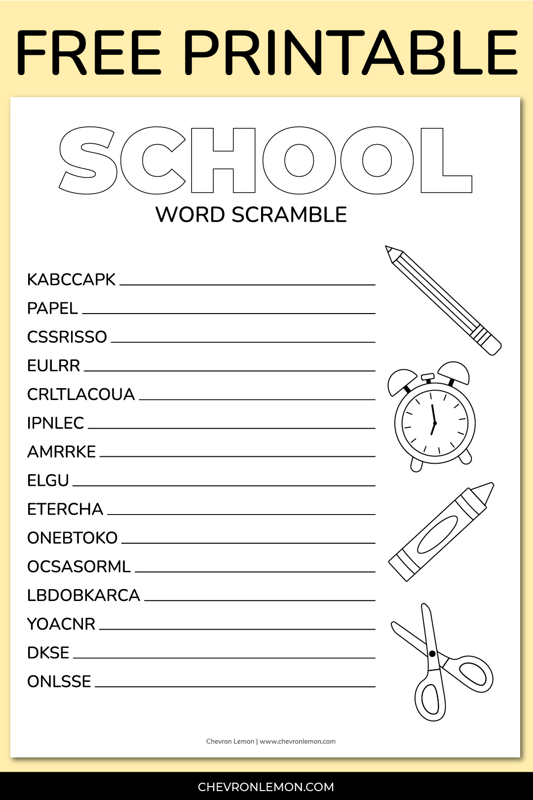 School word scramble