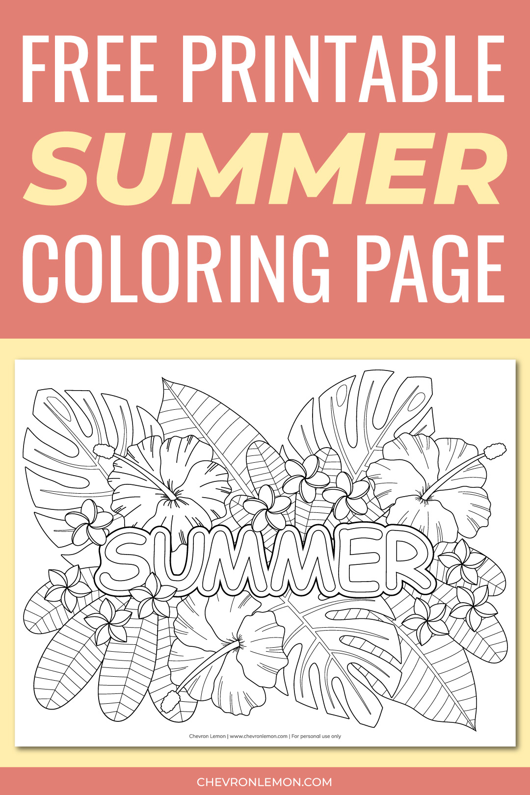 Printable tropical summer coloring page - Chevron Lemon