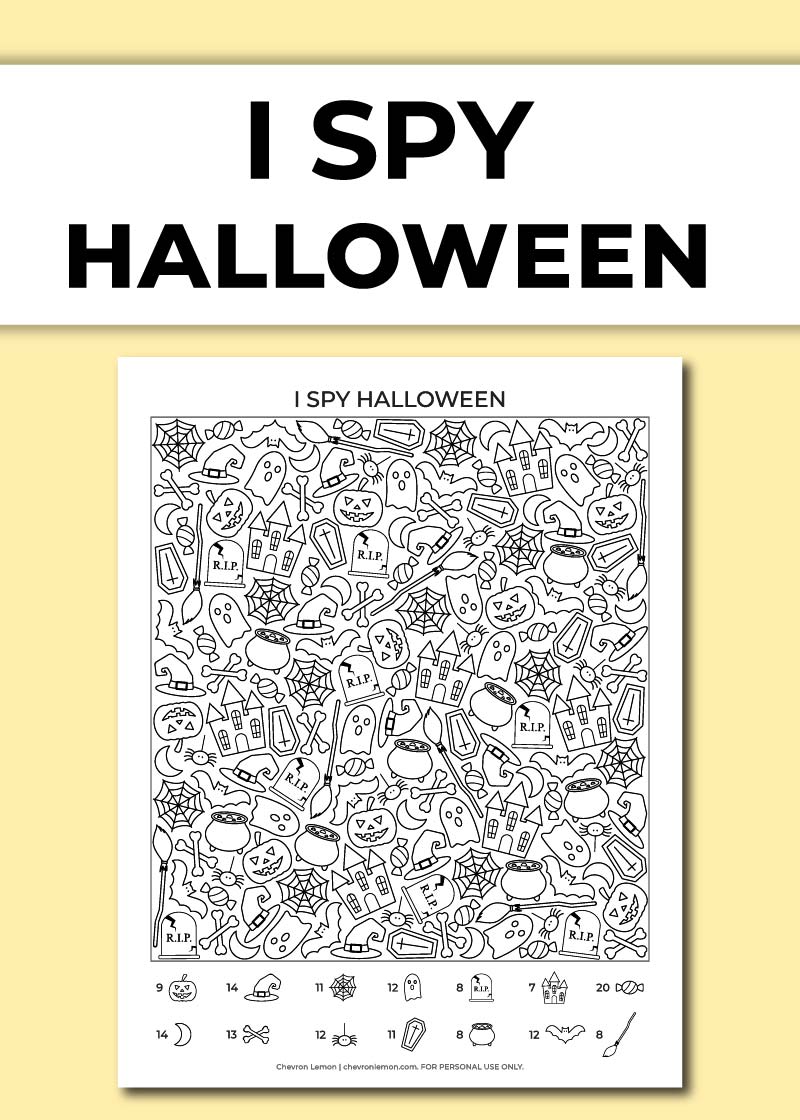 Free printable I spy Halloween - Chevron Lemon