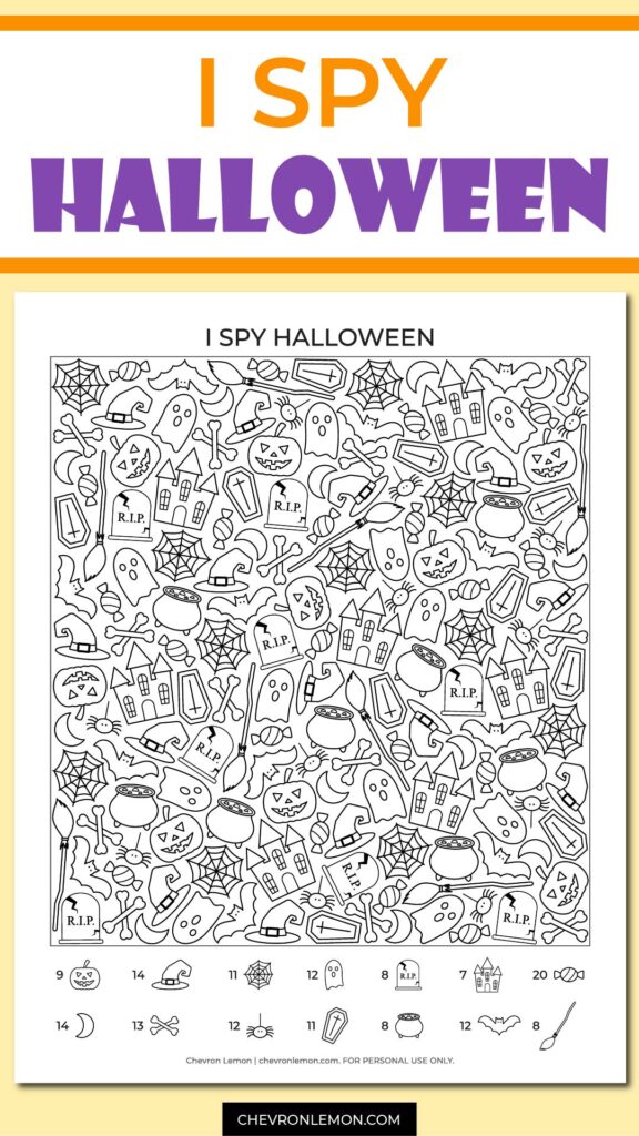 Printable I spy Halloween - Chevron Lemon