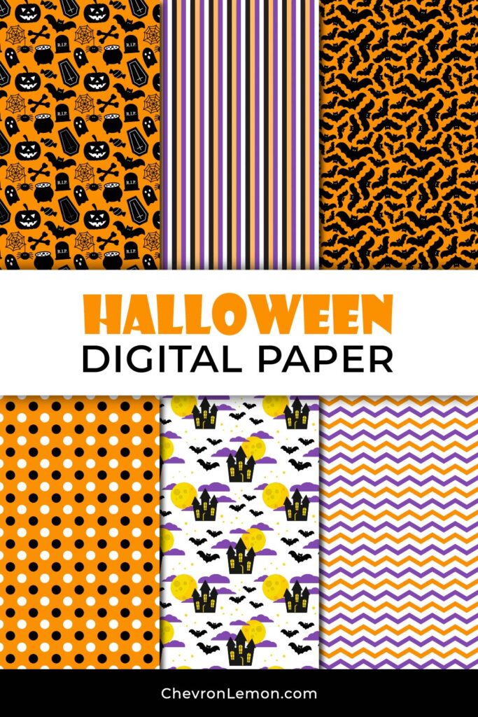 Free printable Halloween digital paper pack - Chevron Lemon