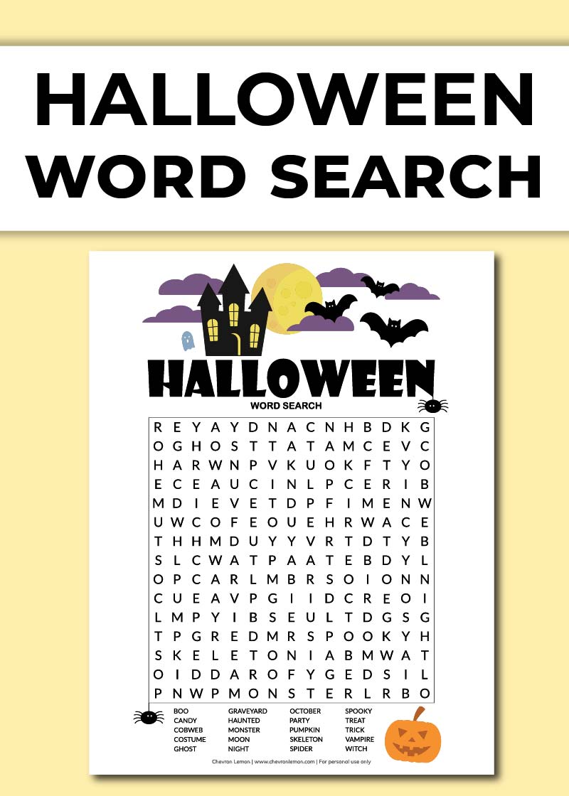 Free Printable Halloween Word Search Chevron Lemon