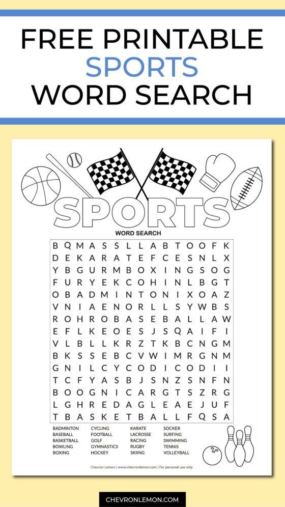 free printable sports word search puzzle chevron lemon