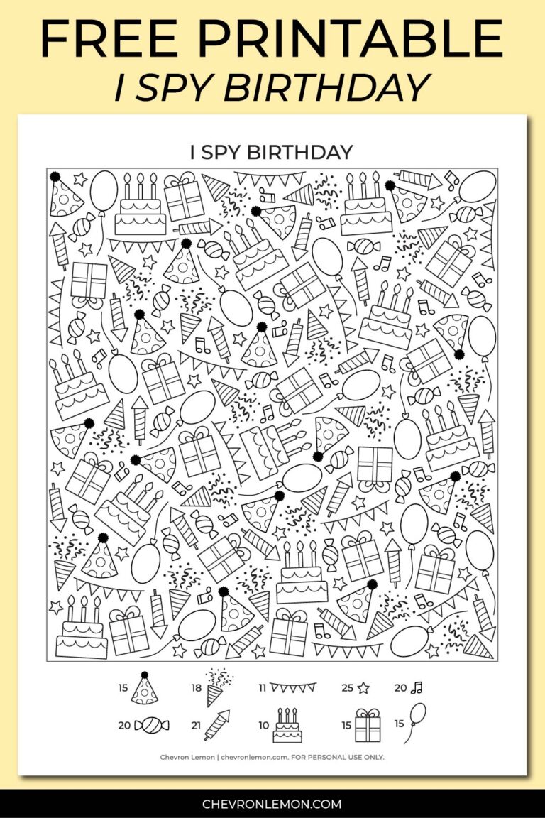 Printable I spy birthday - Chevron Lemon