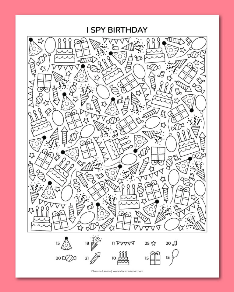 Printable I spy birthday game
