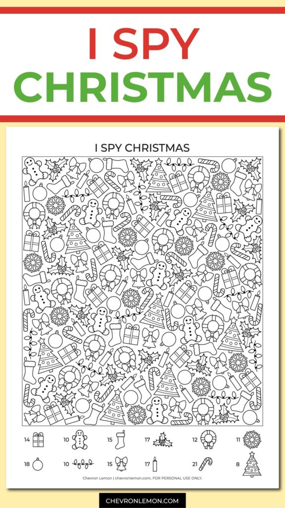 Printable I spy Christmas Chevron Lemon