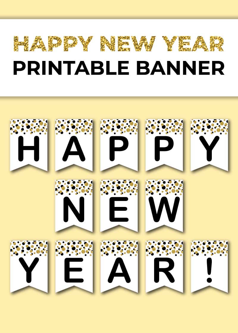free printable happy new year banner black and golden confetti chevron lemon