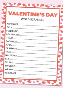 Free printable Valentine's Day word scramble - Chevron Lemon