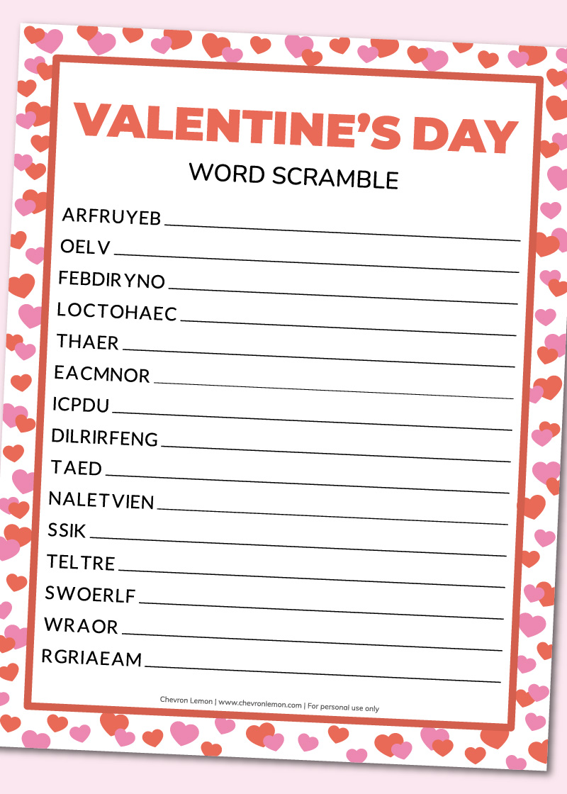 Free Printable Valentine Word Scramble