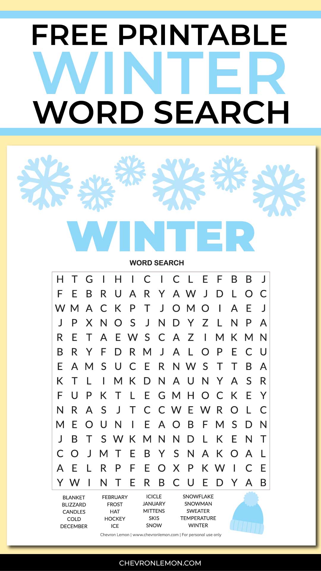 Printable Winter Word Search Chevron Lemon