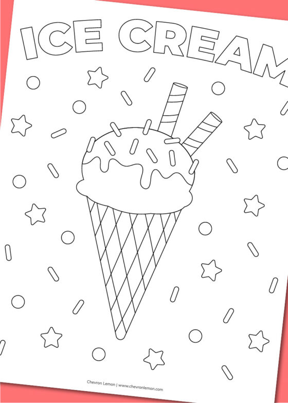 Printable ice cream coloring page - Chevron Lemon