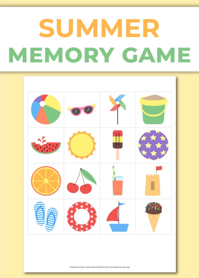 free printable summer memory game chevron lemon