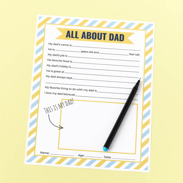 Printable Father's Day questionnaire - Chevron Lemon