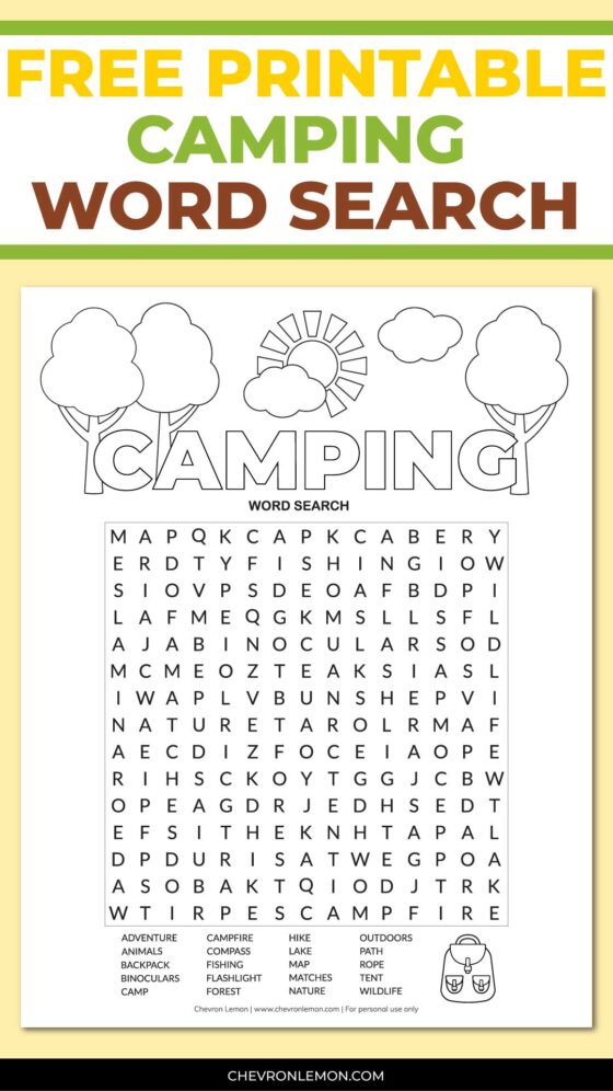 printable camping word search chevron lemon