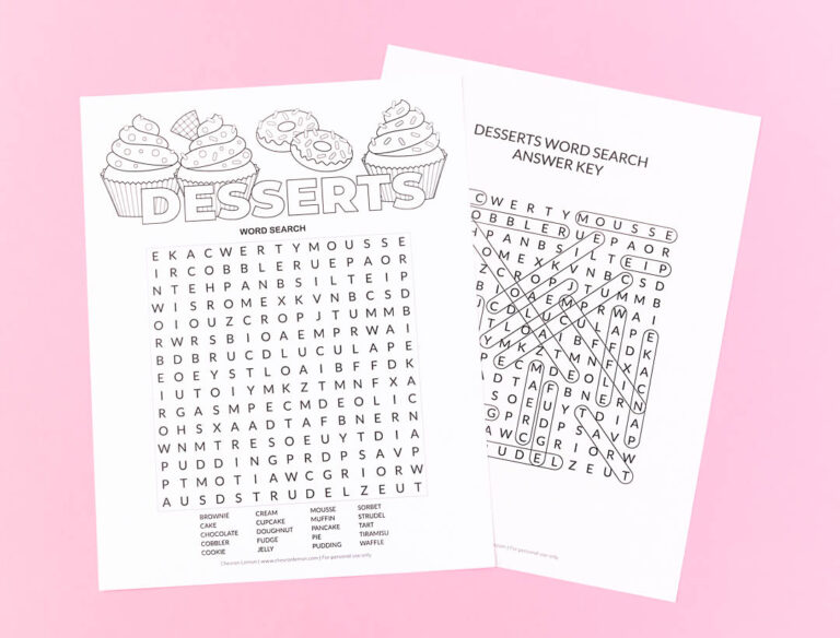 Printable Desserts Word Search Chevron Lemon