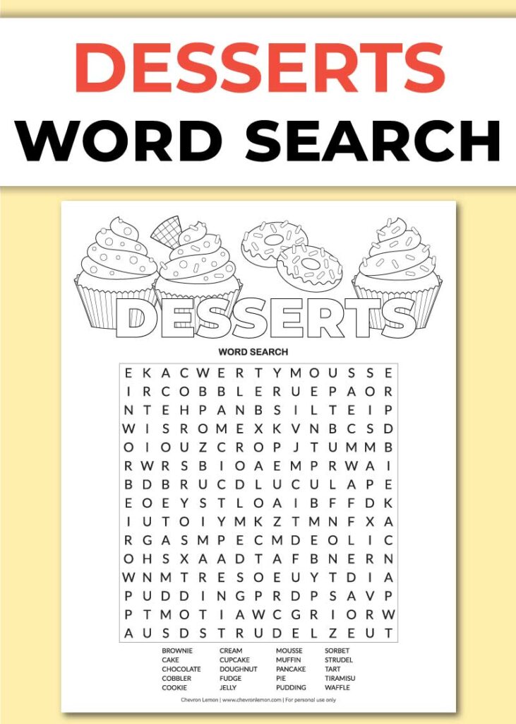 Printable desserts word search - Chevron Lemon