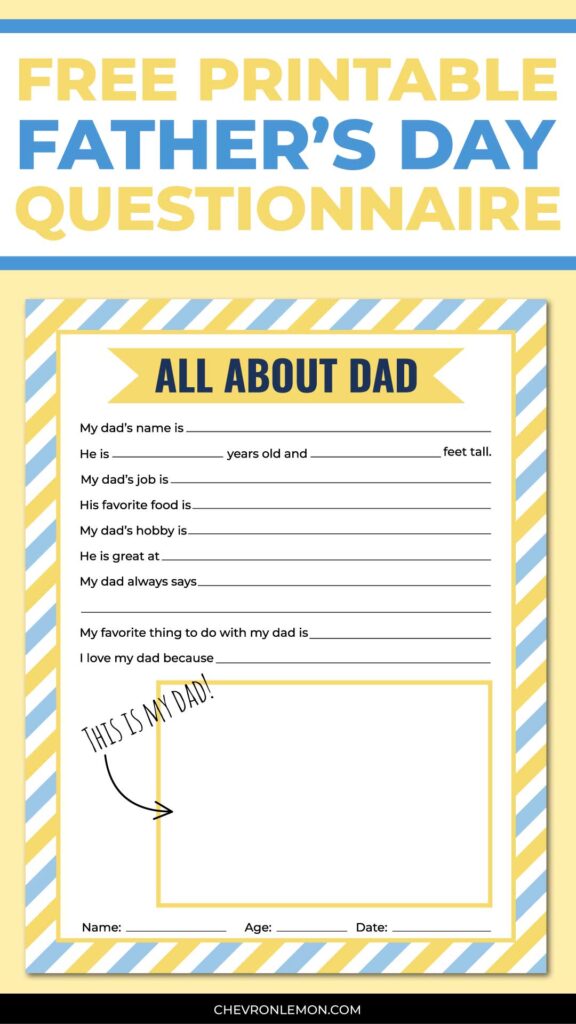 Printable Father's Day questionnaire - Chevron Lemon