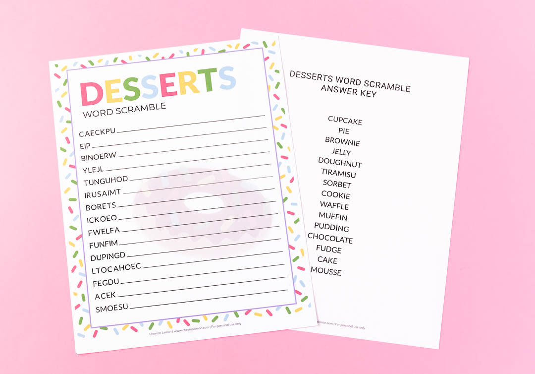 Printable desserts word scramble