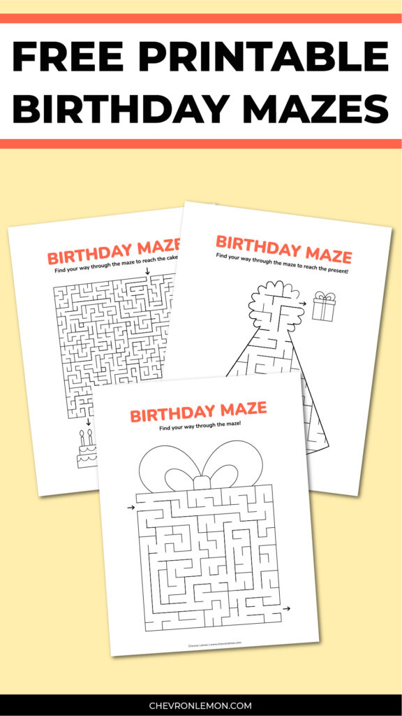 Printable birthday mazes - Chevron Lemon