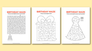 Printable birthday mazes - Chevron Lemon