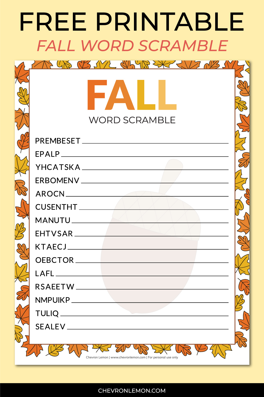 Printable fall word scramble