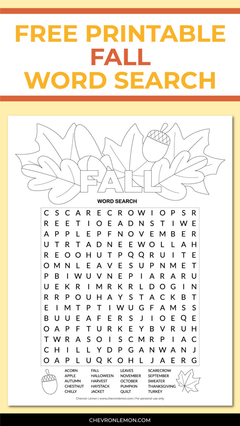 Printable fall word search - Chevron Lemon