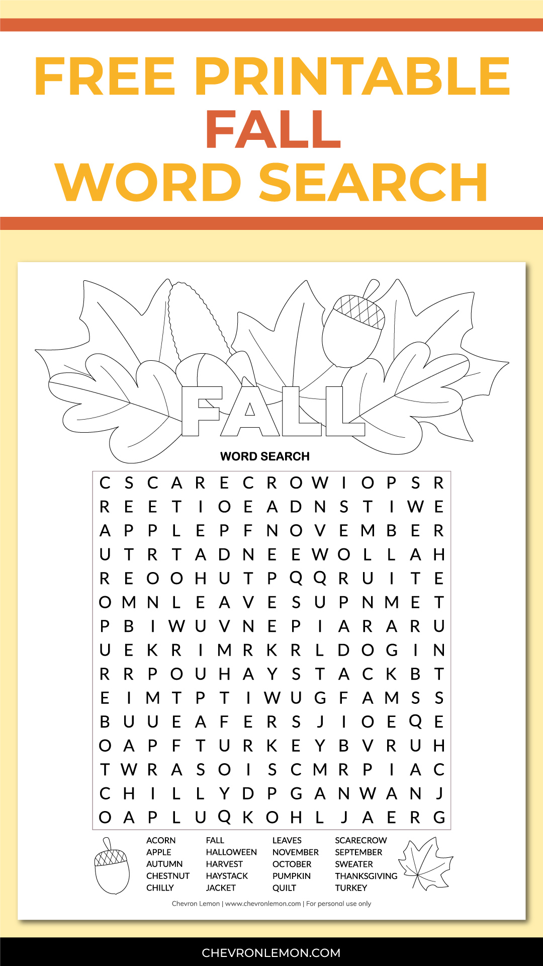 Printable fall word search