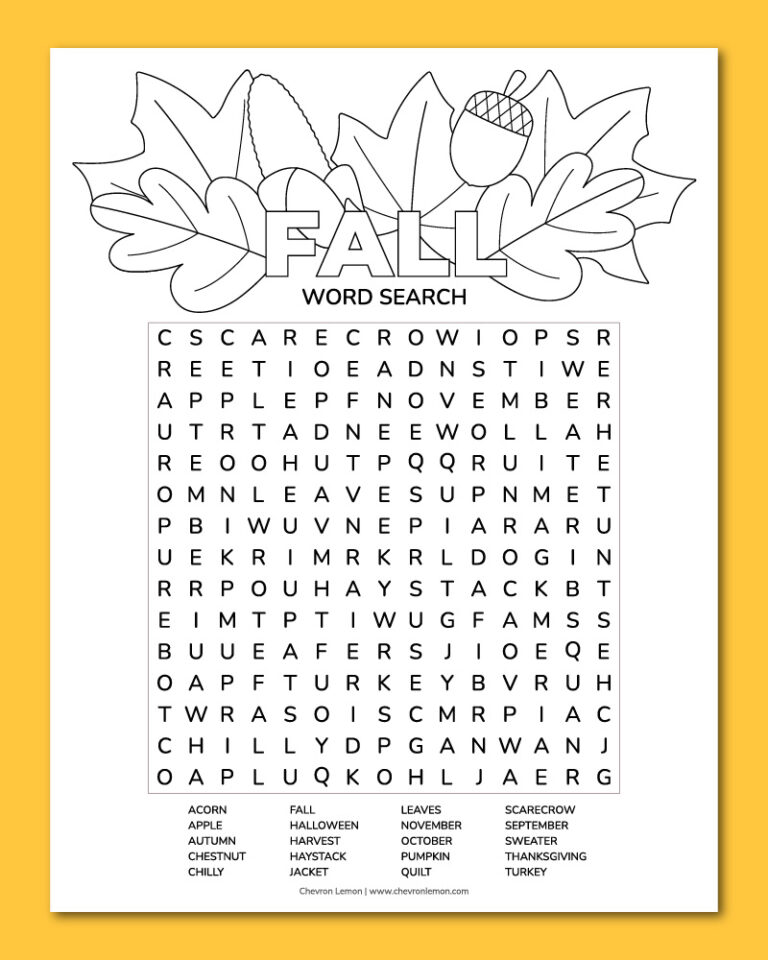 printable fall word search