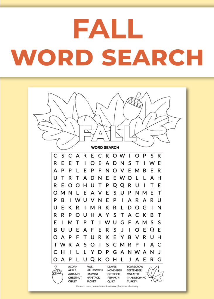 Printable fall word search Chevron Lemon