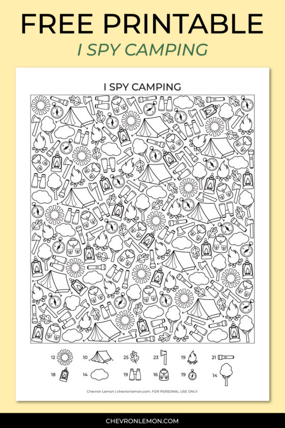 Printable I spy camping - Chevron Lemon