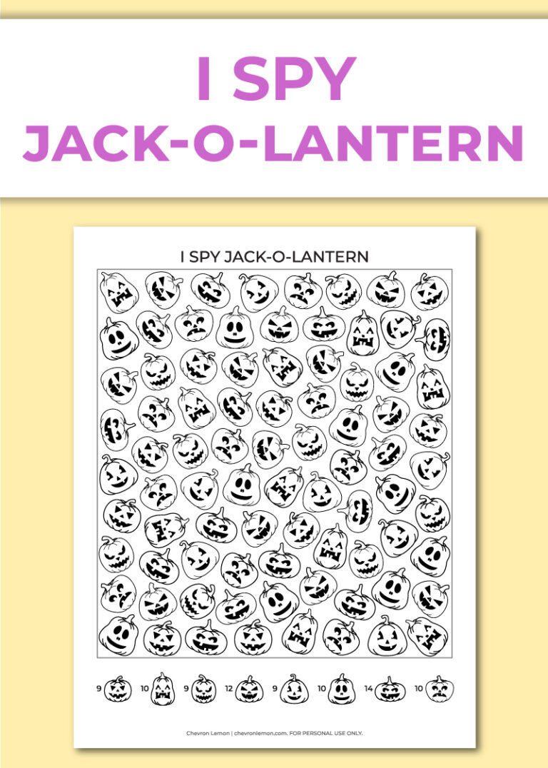 Printable I spy Jack-O-Lantern - Chevron Lemon