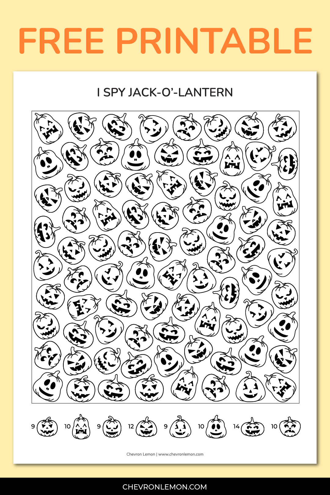 Printable I spy jack-o'-lantern - Chevron Lemon