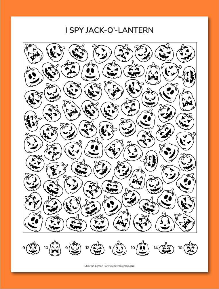 Printable I spy jack-o'-lantern - Chevron Lemon