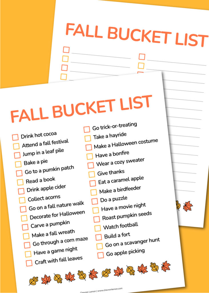 Printable fall bucket list - Chevron Lemon