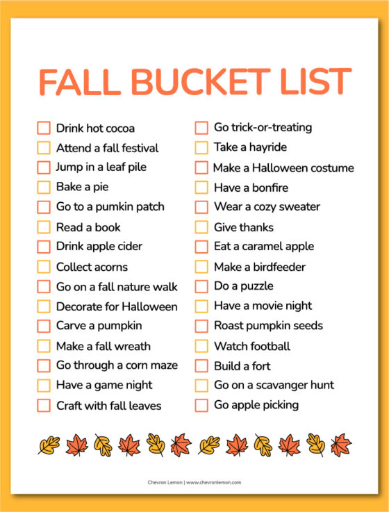 Printable fall bucket list - Chevron Lemon