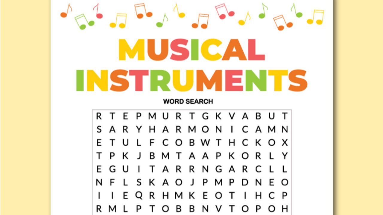 printable musical instruments word search chevron lemon