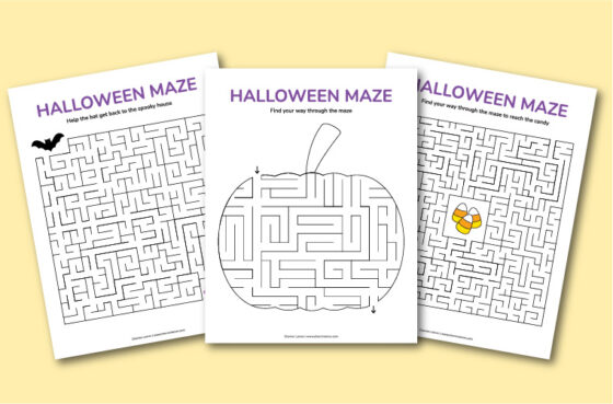 Printable Halloween mazes - Chevron Lemon