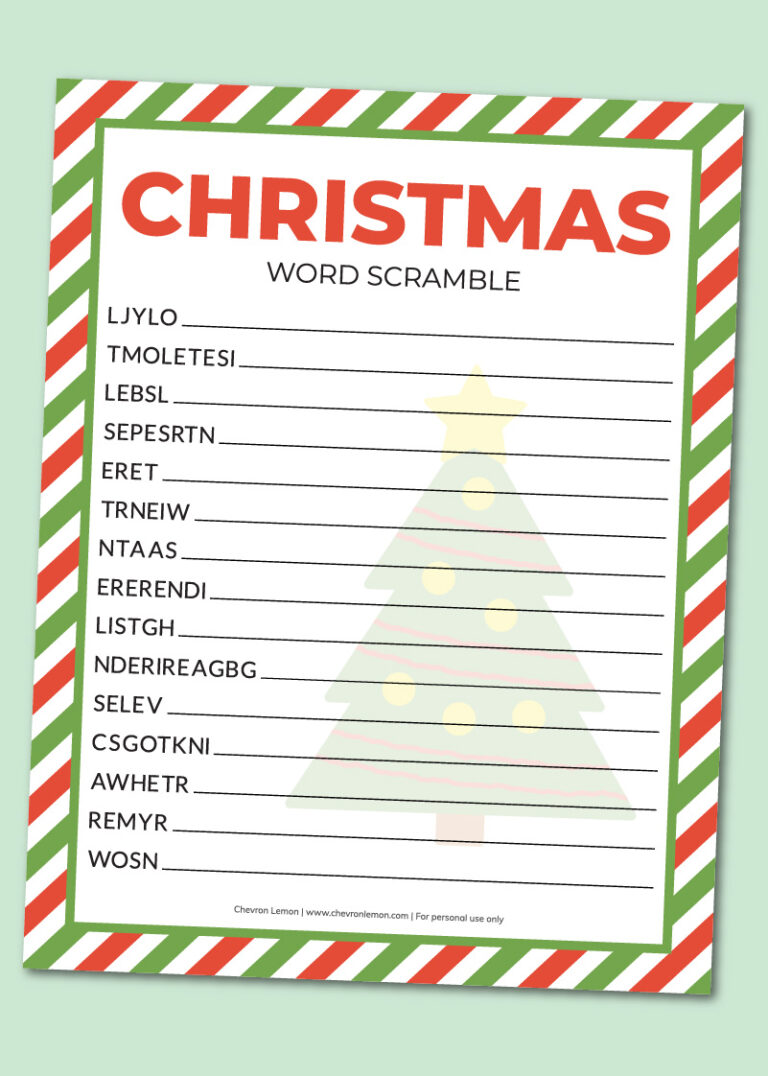 Printable Christmas word scramble Chevron Lemon