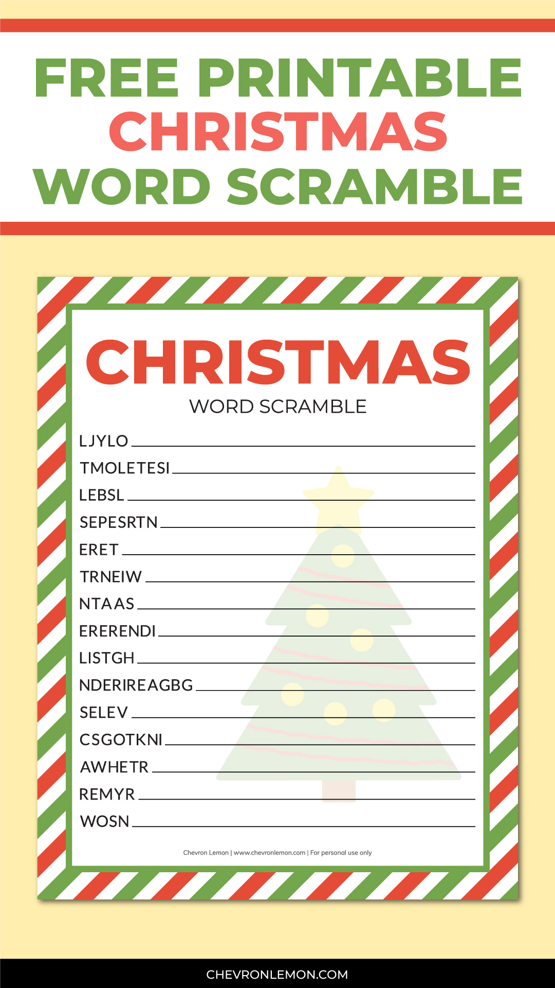 Printable Christmas word scramble - Chevron Lemon