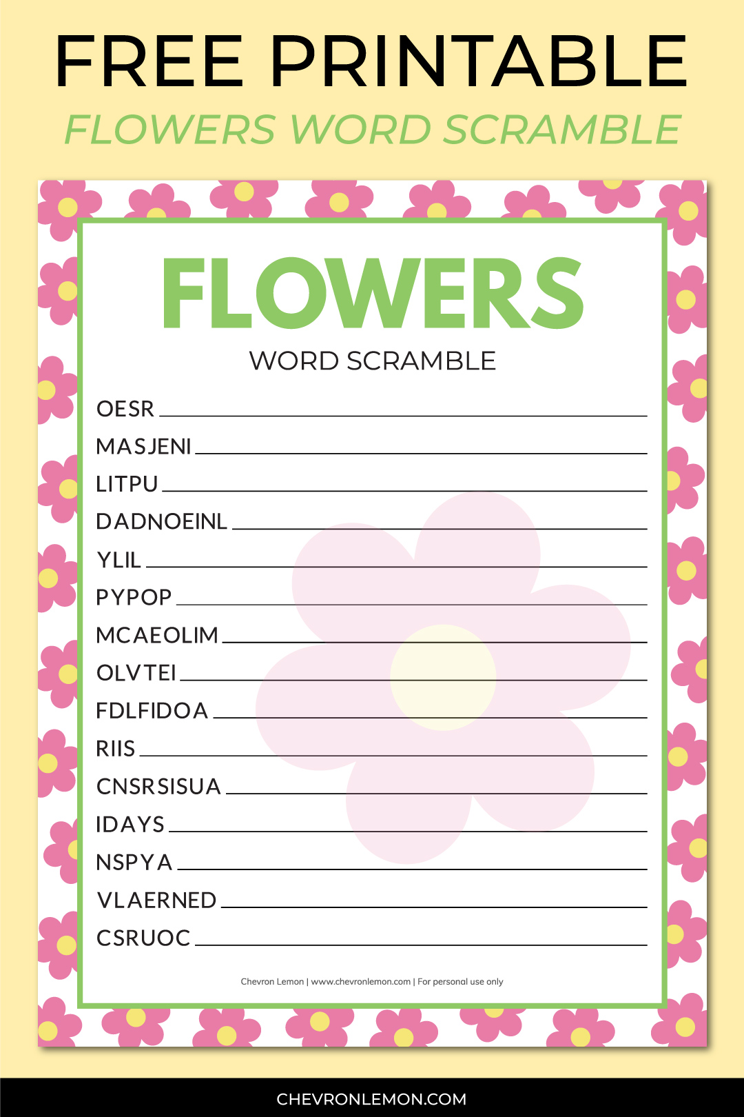 Printable flower word scramble