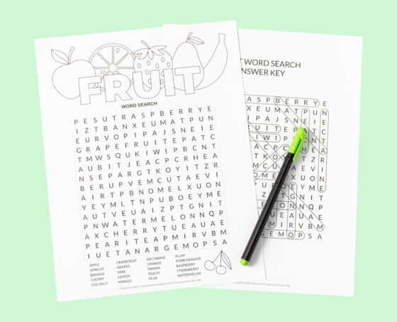 Printable fruit word search - Chevron Lemon