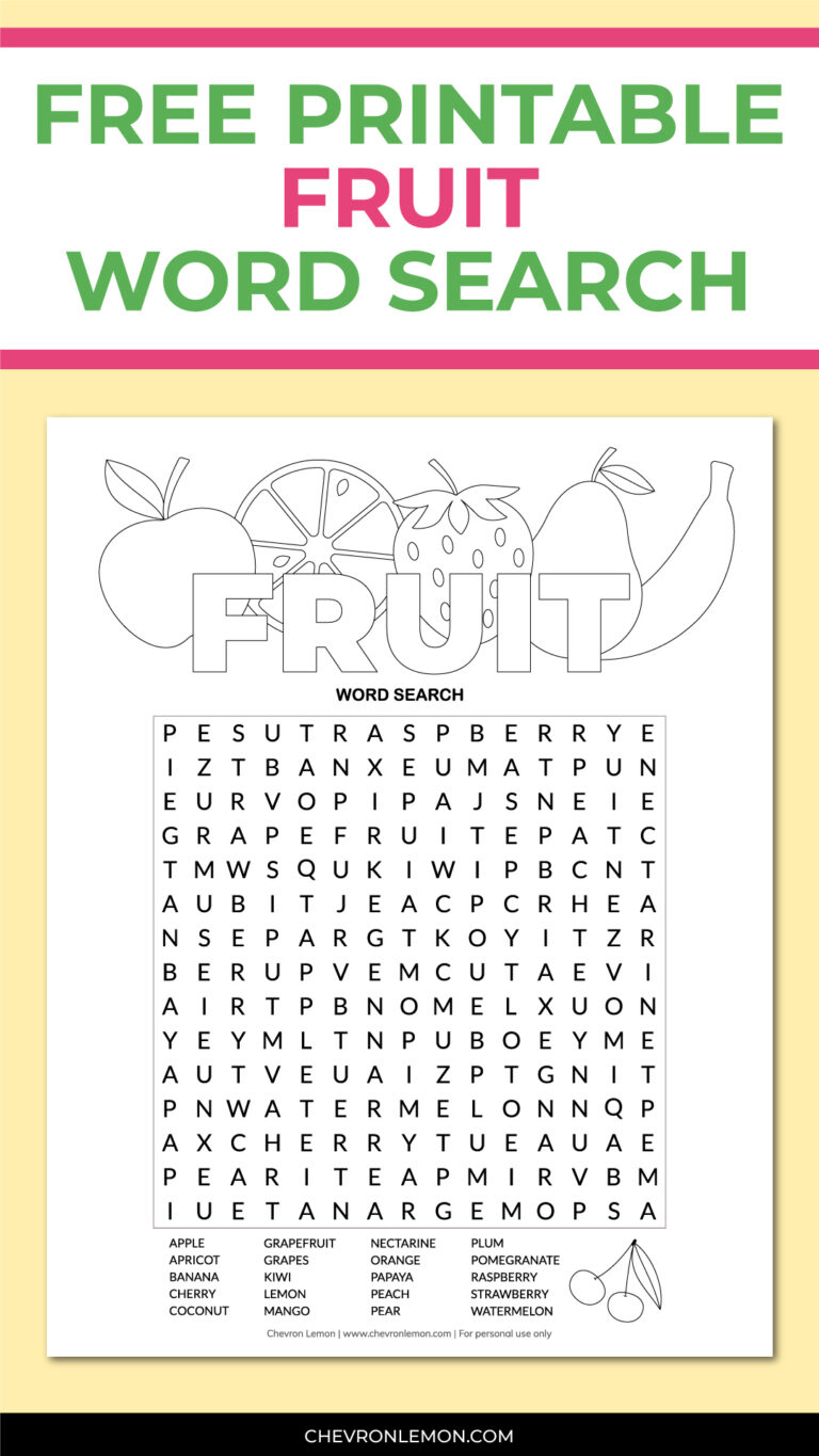 Printable Fruit Word Search Chevron Lemon