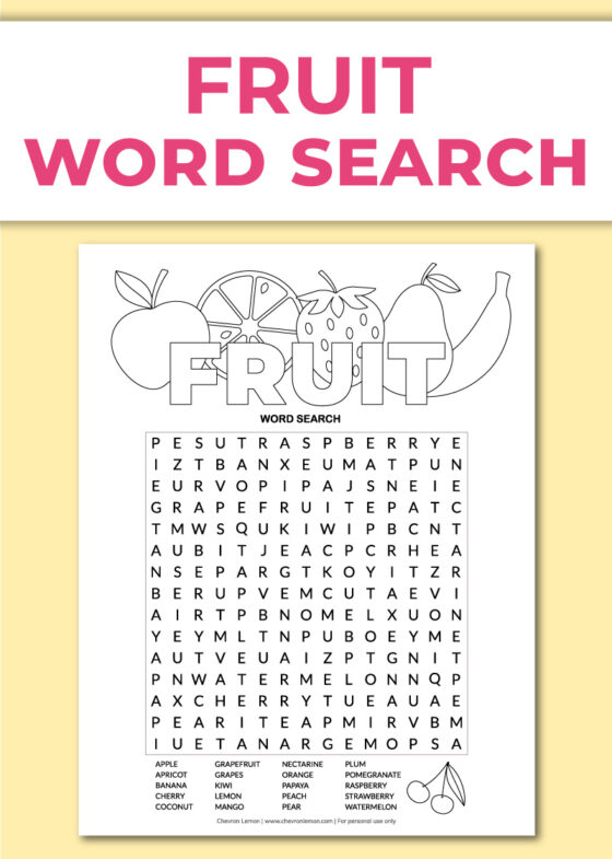 Printable fruit word search - Chevron Lemon