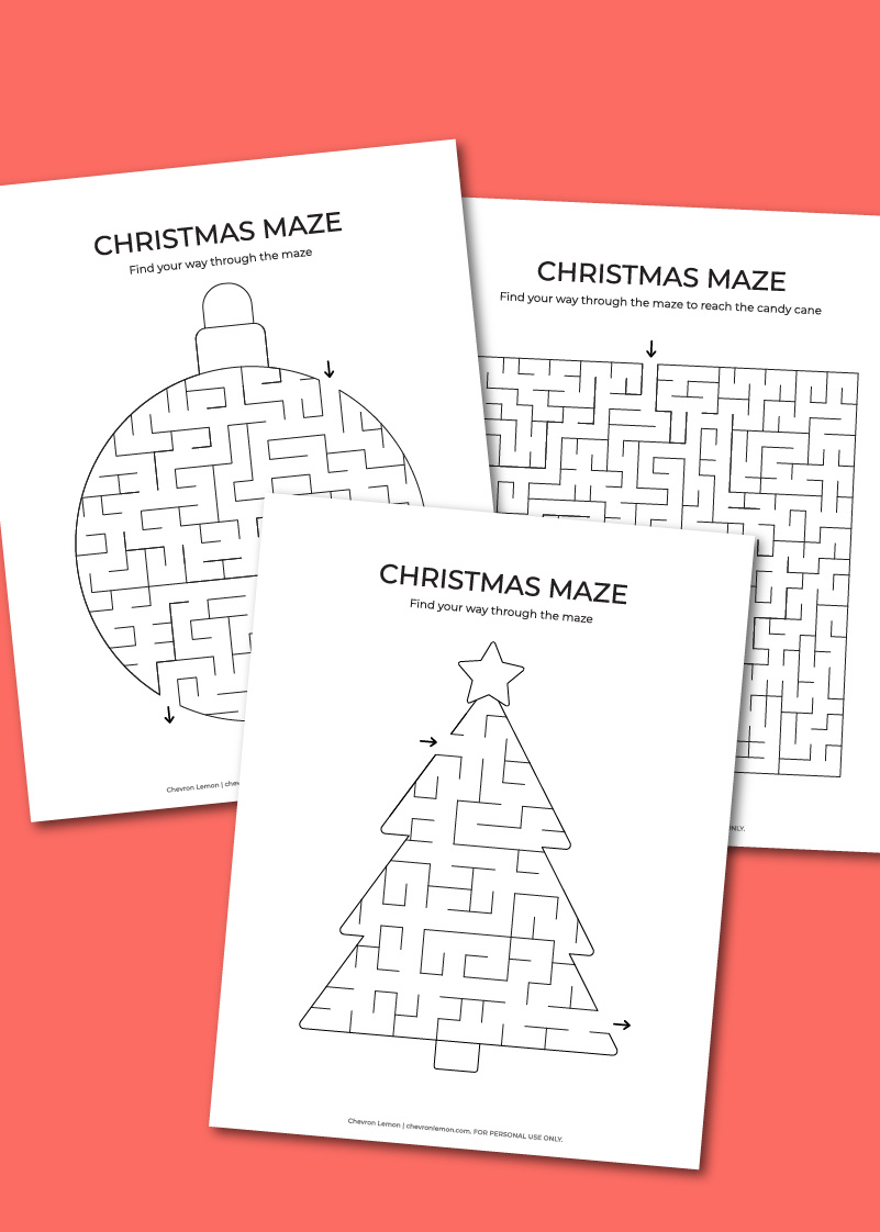 Printable Christmas mazes - Chevron Lemon